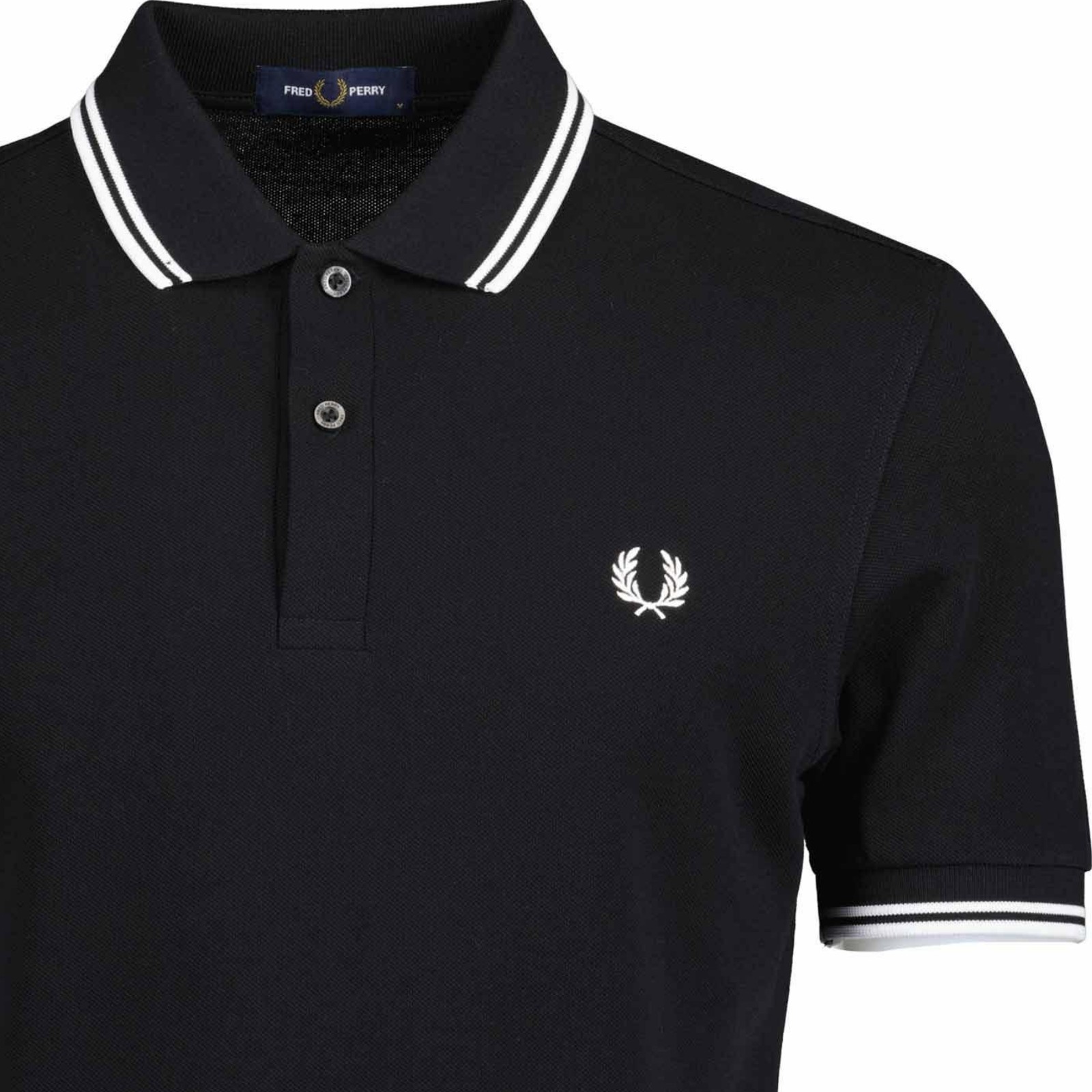 NWT - Fred Perry M3600 Twin Tipped Polo Shirt - BLACK/WHITE - Size : L - XXL