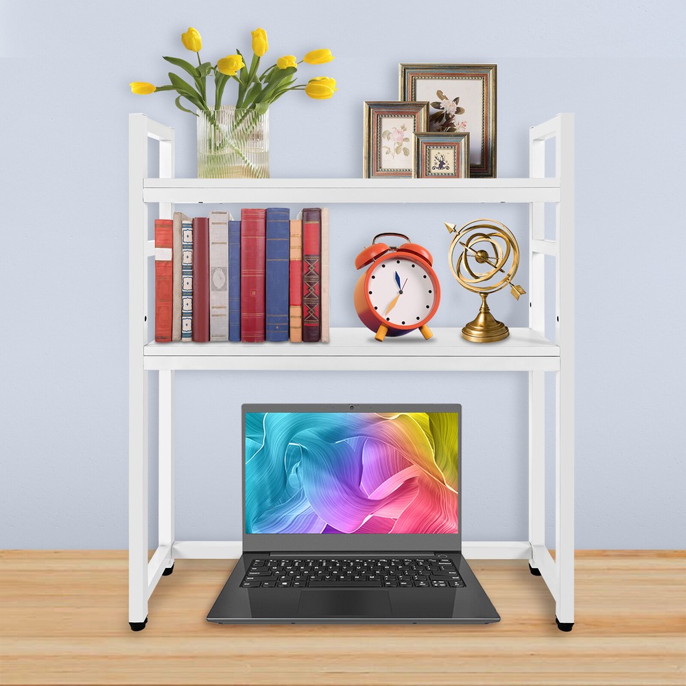 2 Layers Desktop Computer Bookcase Display Shelf for Home Office Workers