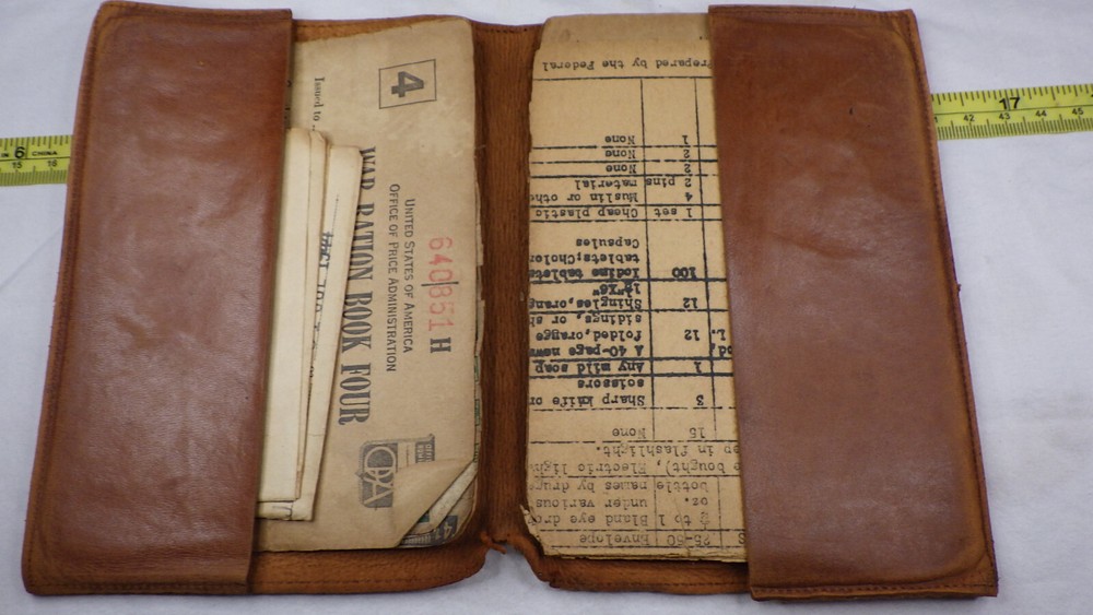 Vintage WWII War Rations Leather Book Four w/ Stamps Emergency First Aid 1994