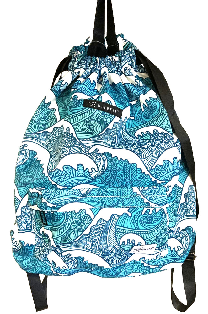 Risefit Drawstring Backpack with Mesh Pockets String Pool/Gym Bag Blue Waves