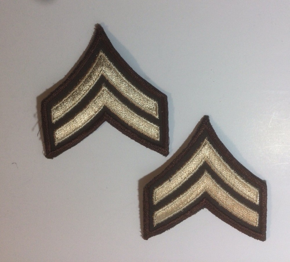 (2) Corporal Chevron Patch - 2 stripes Brown / Tan / Dark Brown - Parks 101