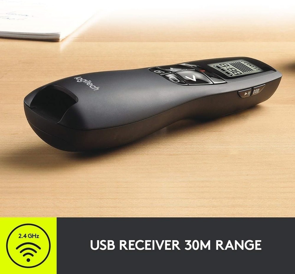 Compact R800 Wireless Presentation Clicker with Intuitive Controls & Green Laser