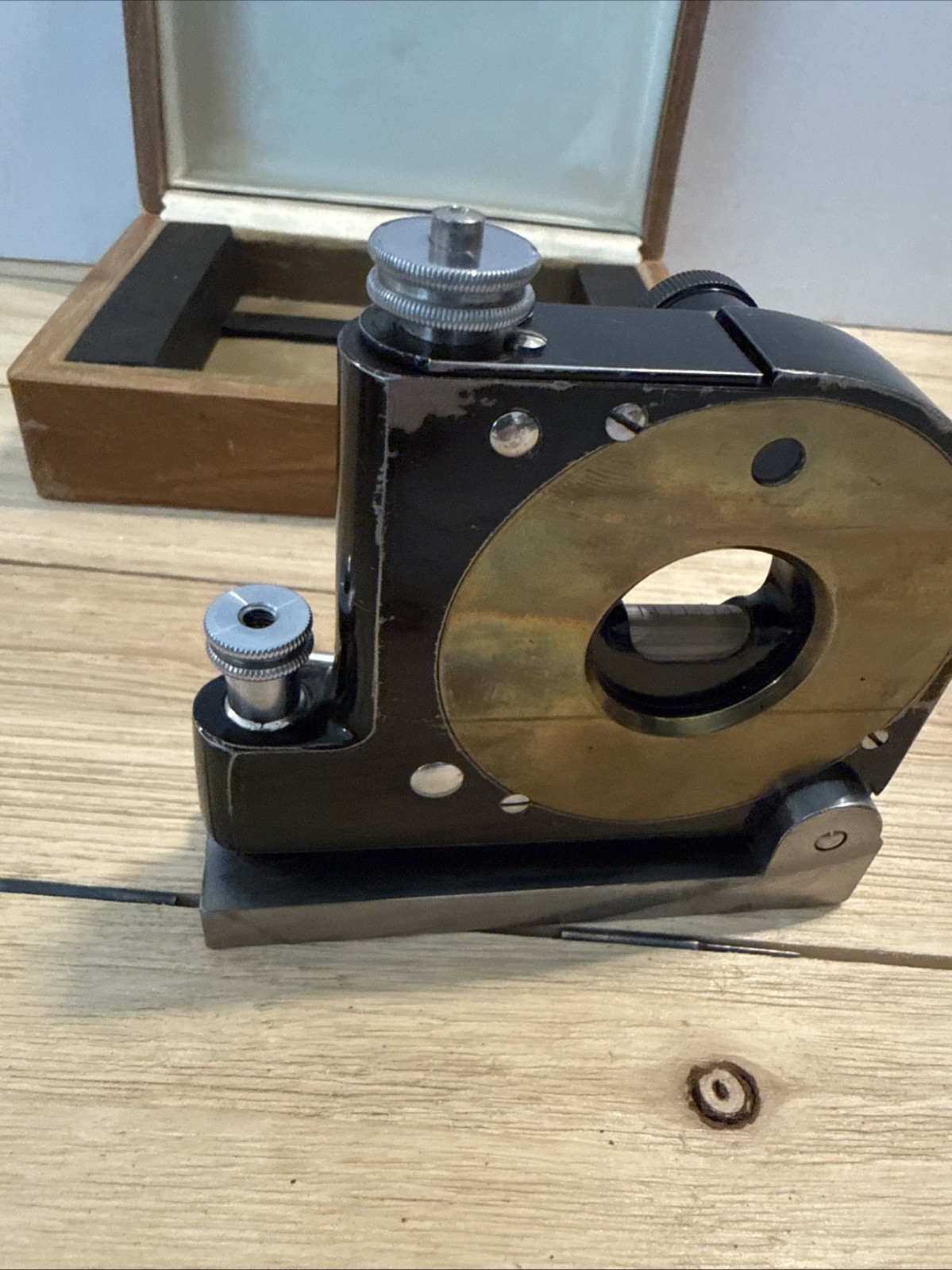 Vintage Bausch & Lomb Precision Machinist Spirit Level in Wood Case USA Rare