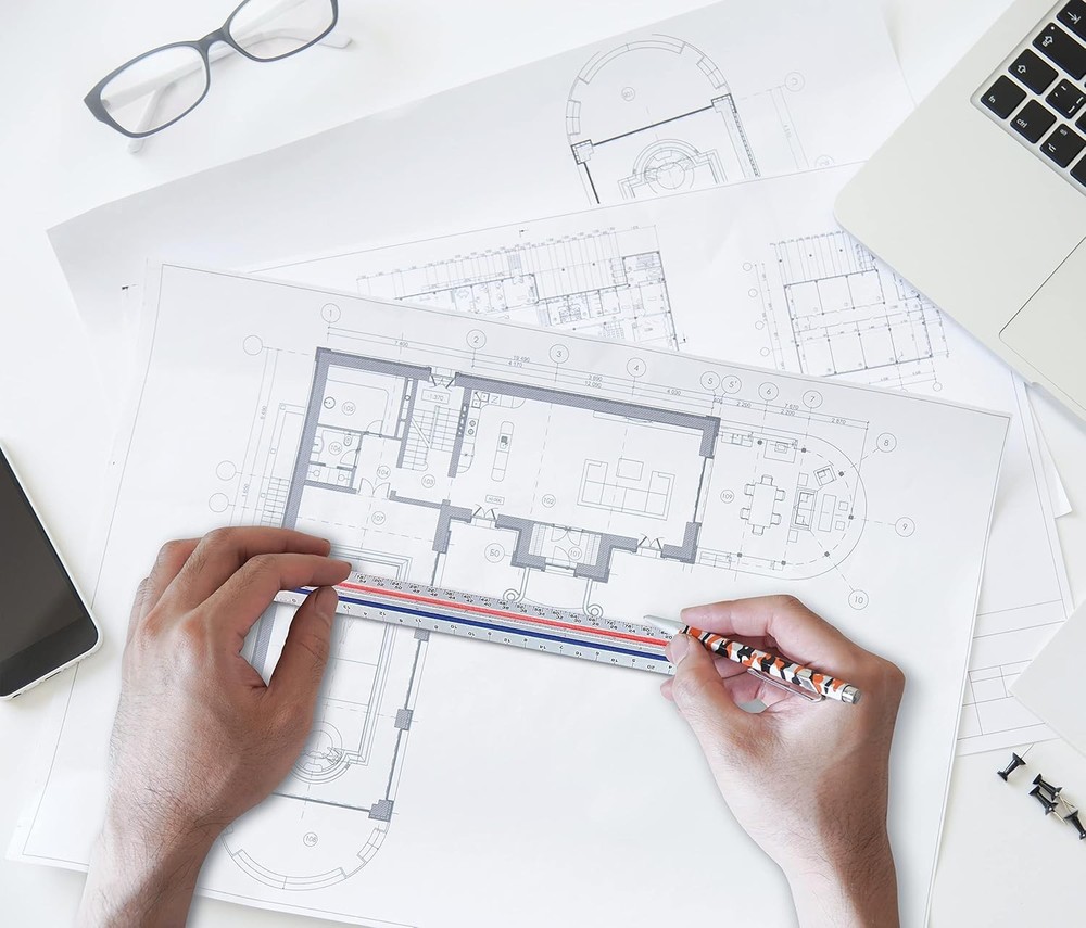 12 Inch Aluminum Triangular Ruler with Color Code for Drafting & Architect Use