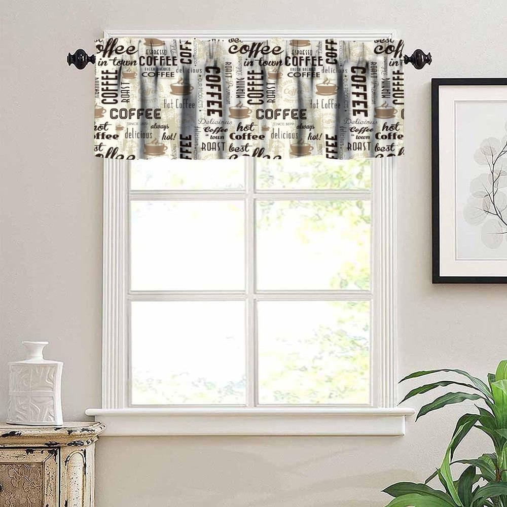 Coffee Kitchen Window Valance Curtains Rustic Coffee Theme Tea Cup Pattern Sh...
