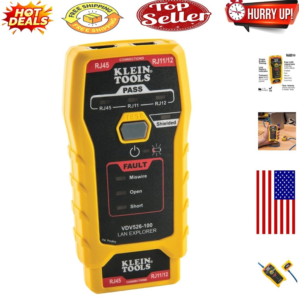 Klein 100-Pack Network LAN Cable Tester with Remote & LED Indicators