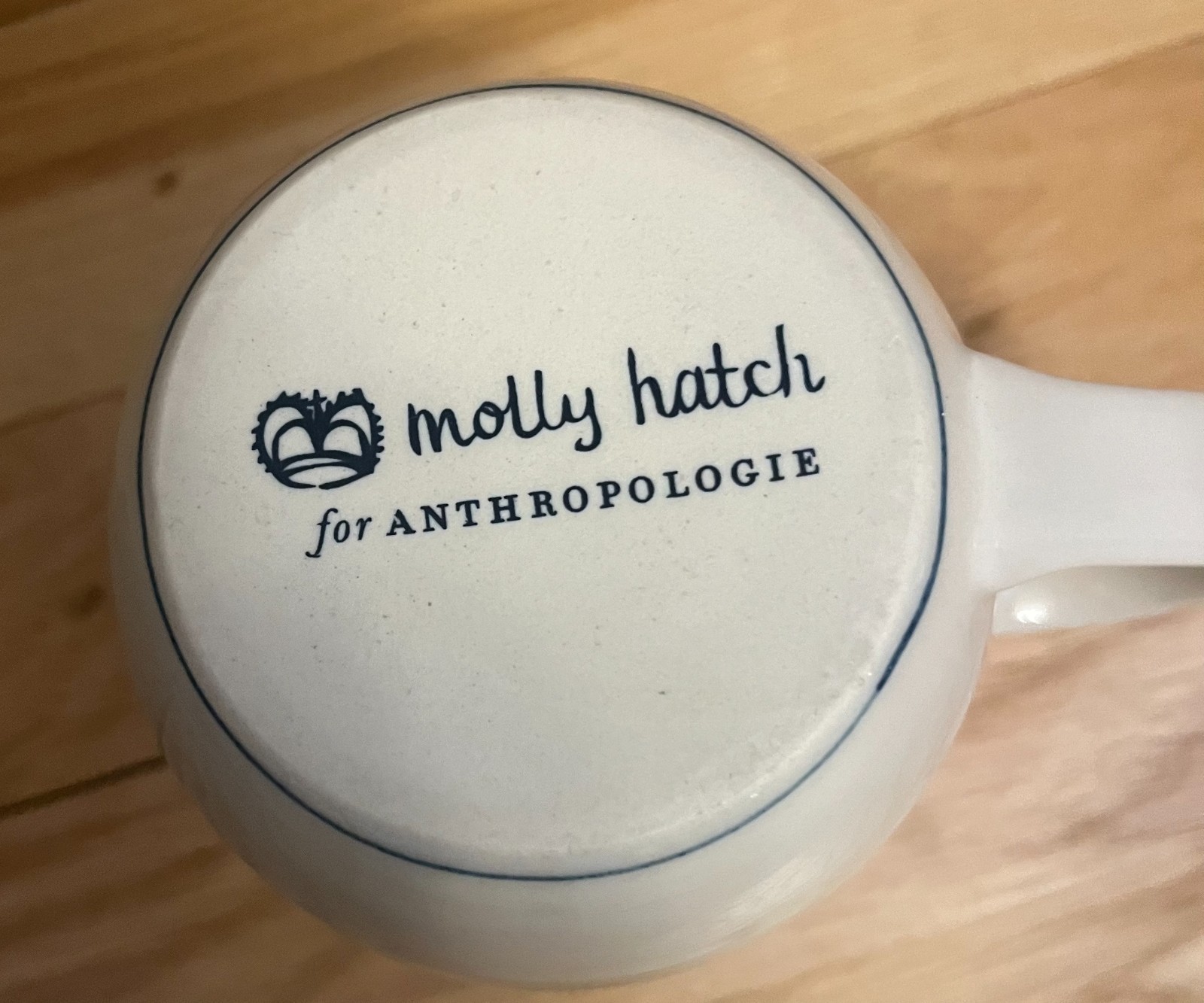 Molly Hatch Anthropologie Rabbit 14oz Coffee Mug Blue Cream Hand Painted