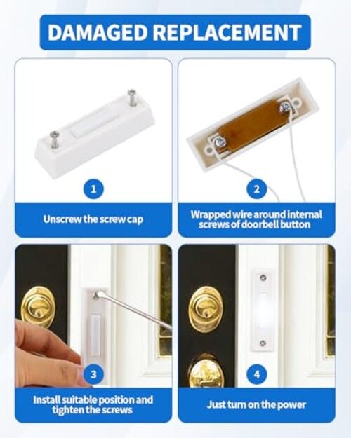 Lighted Doorbell Button, Wired Door Bell Push Button Replacement Door 1 White