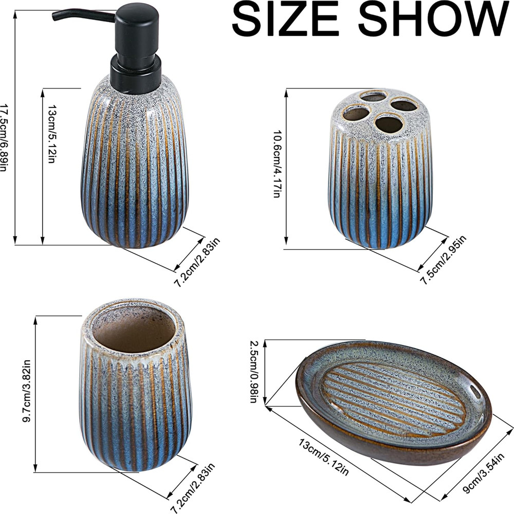 Bathroom Accessories Sets Complete -Set 4 Pcs, Ceramic Bathroom Accessory Bath E