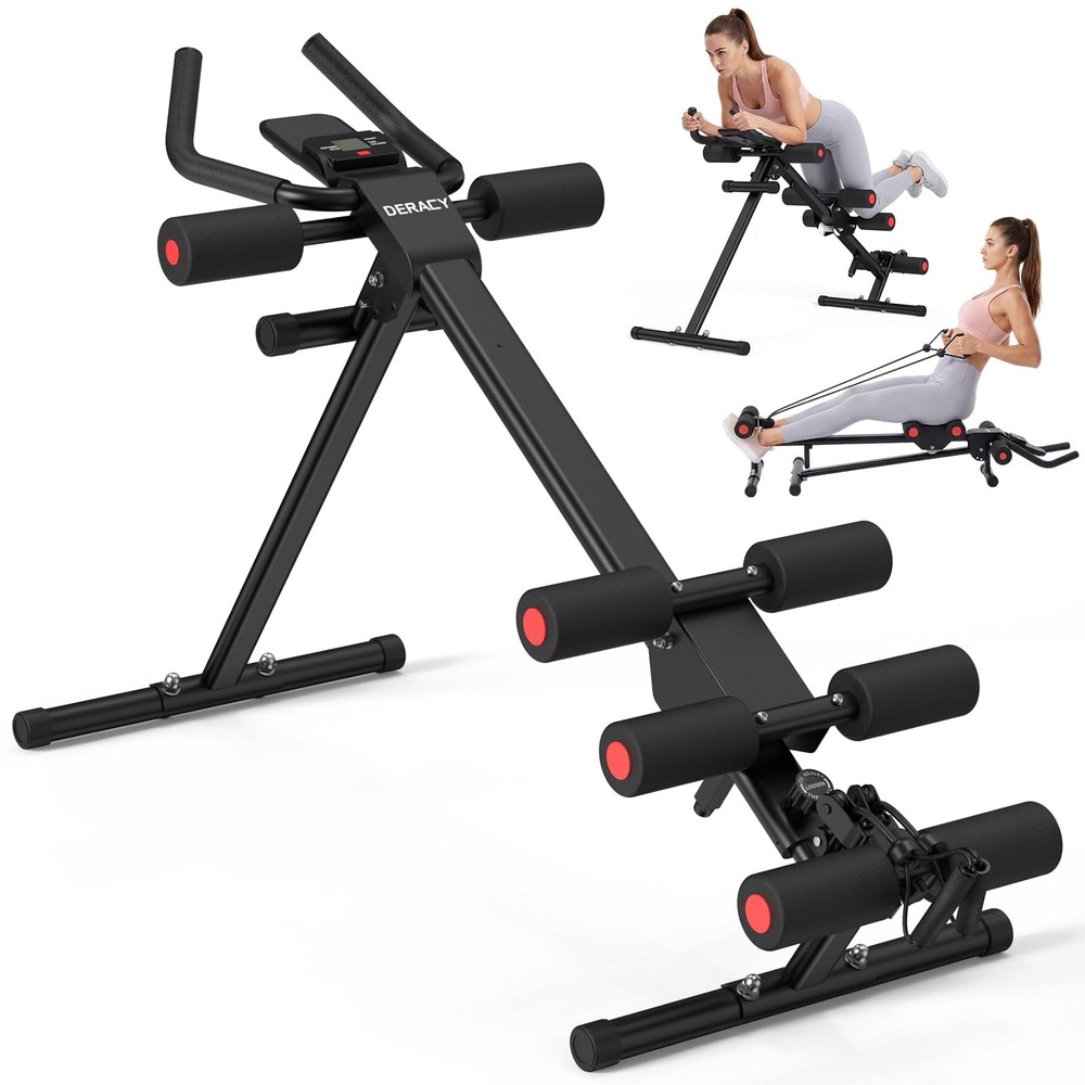DERACY Ab Workout Machine Adjustable Trainer Abdominal Black - Red