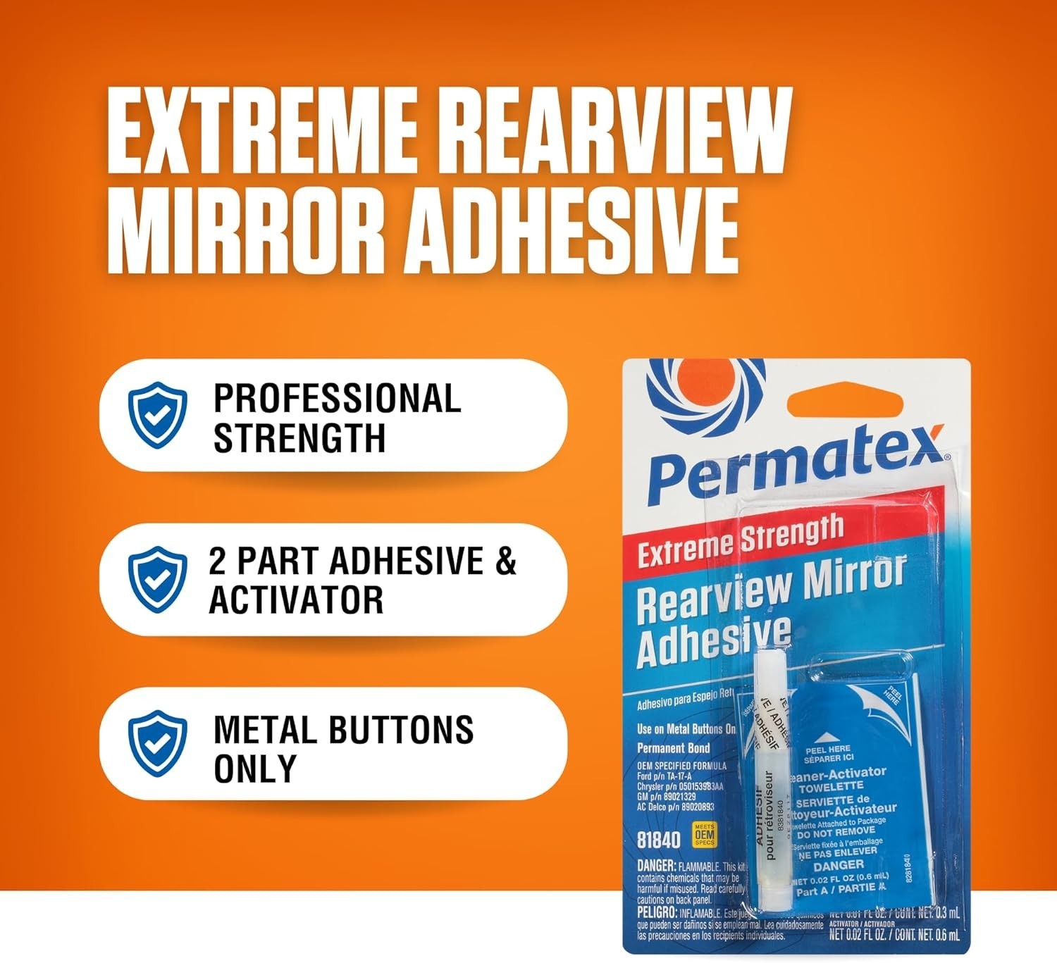Permatex 81840 Extreme Rearview Mirror Profressional Strength Adhesive Kit , Whi