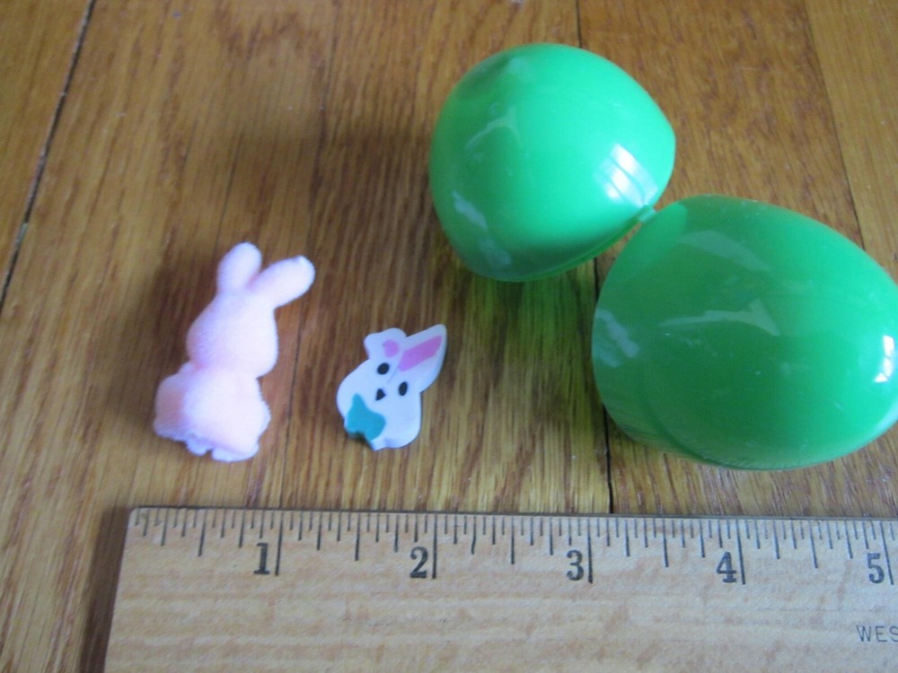 Easter Bunny Tiny Pink Flocked & Rabbit Head Eraser UNUSED in Plastic Egg