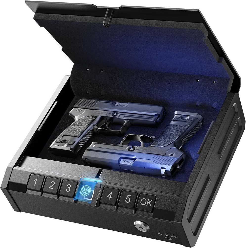Quick-Access Firearm Safety Device w/ Fingerprint Lock or Key Pad Biometric Safe