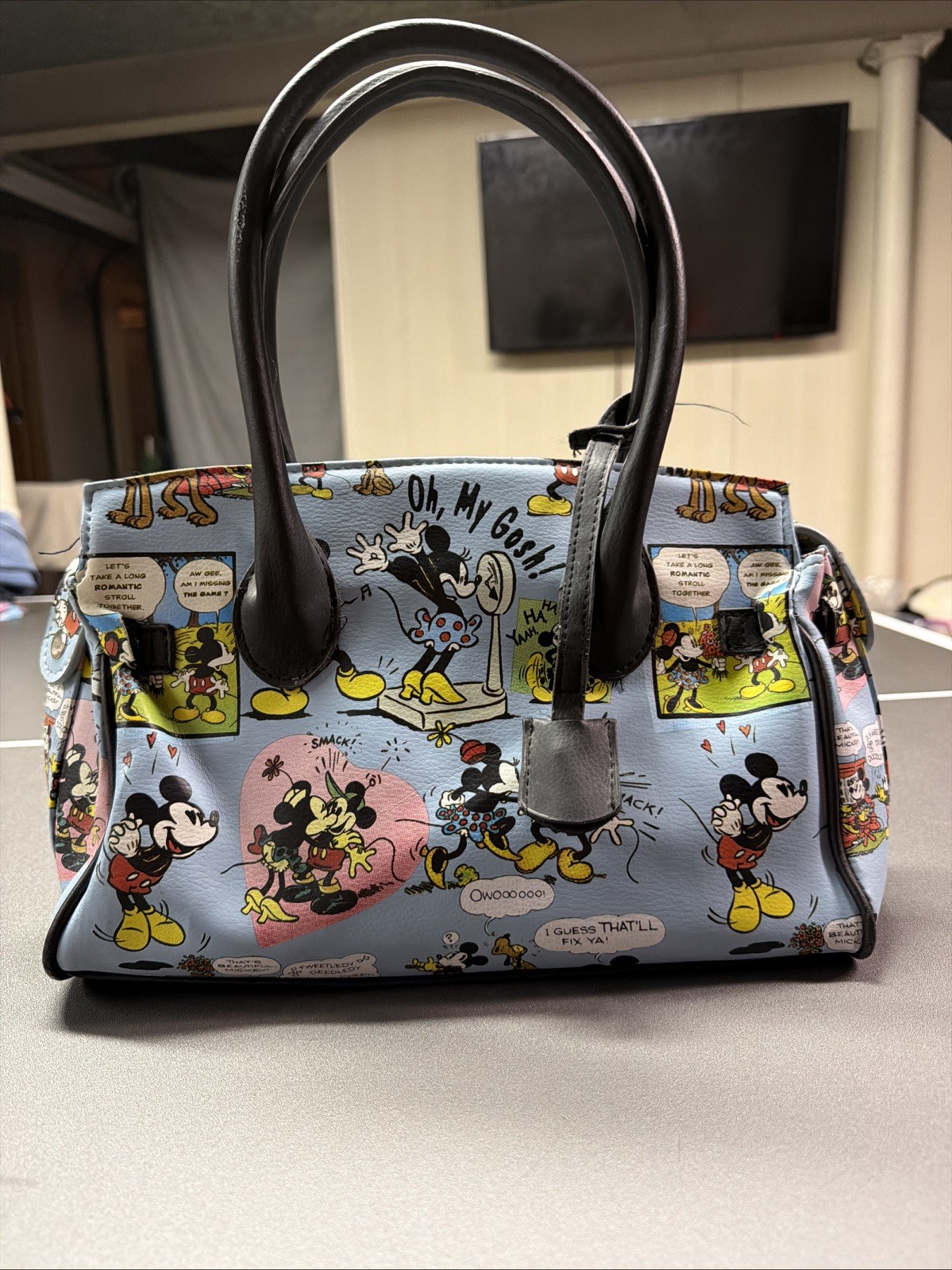 Disney Minnie & Mickey Mouse Purse Lock & Key Satchel Handbag Cartoon Comic Blue