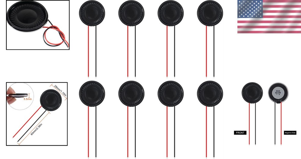8Pcs 28mm 2W 8 Ohm Round Speakers for DIY Audio Projects & Multimedia Use