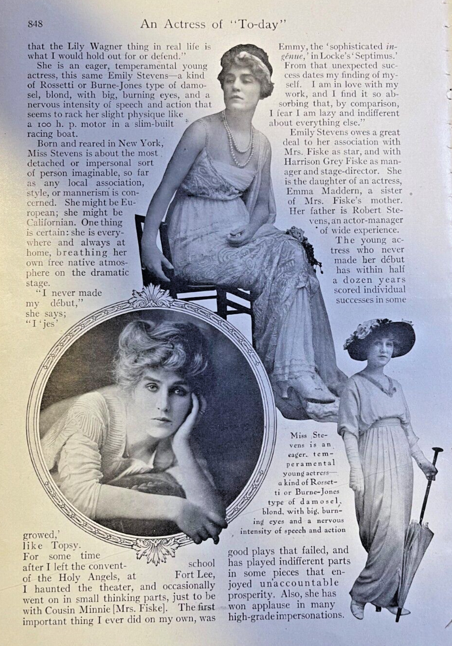 1914 Actress Emily Stevens illustrated