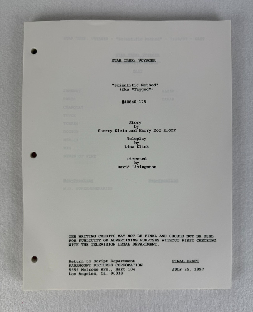 Star Trek Voyager “Scientific Method” Final Draft Studio Script 07/25/1997