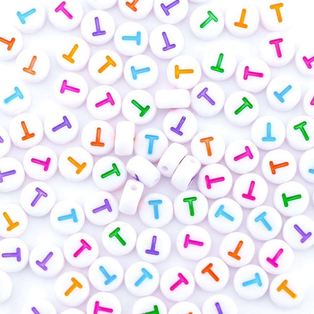 300Pcs Colorful Letter Beads T 4X7mm Single Round Alphabet Beads for Friendsh...