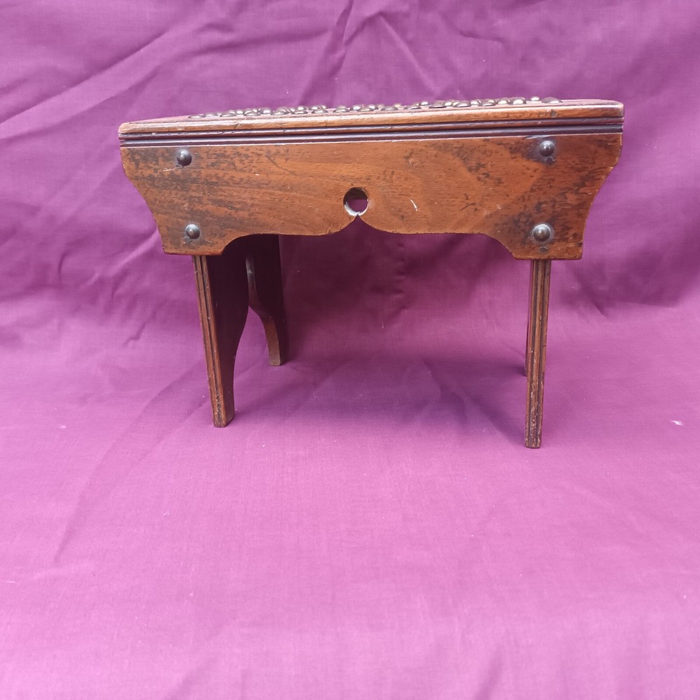 Small Antique Treen Studded Cracket style Stool marked 'E W'