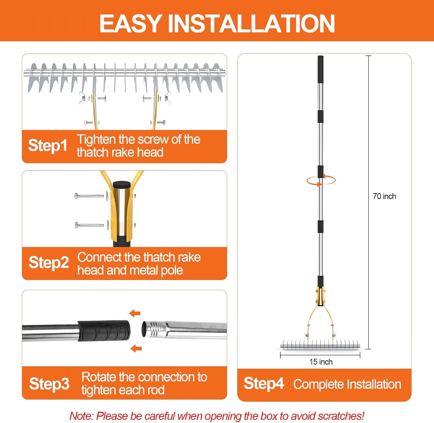 TOOVEM Thatch Rake Lawn Dethatcher Rake for Lawn Double-Sided Thatching Rake