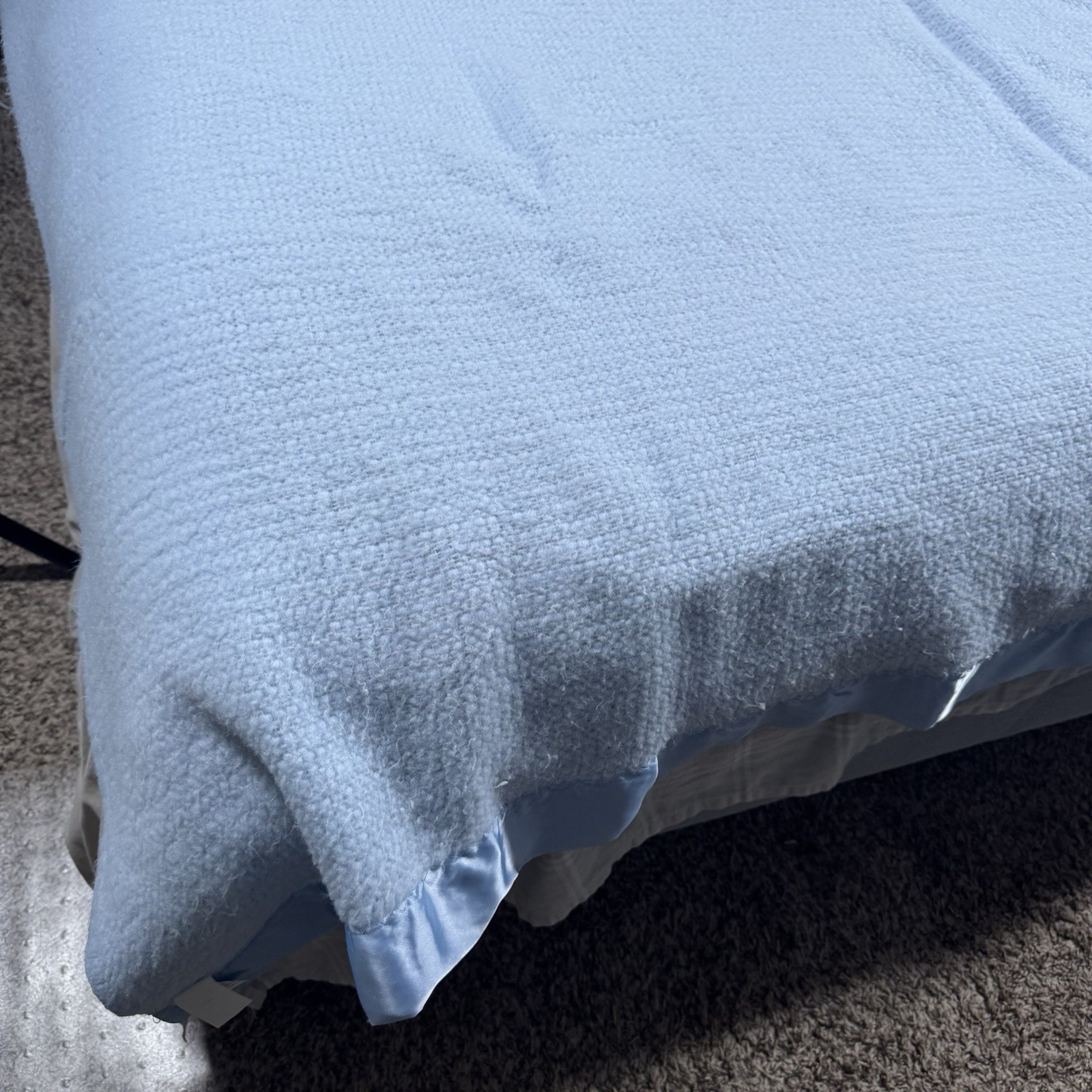 VTG Blue Blanket Thermal Waffle Weave Soft Satin Trim Cannon Mills Co 72x82