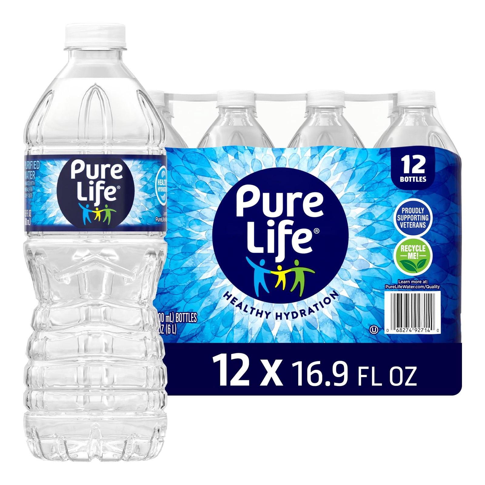 Pure Life Purified Water Bottles, 12 Pack - Still 16.9 Fl Oz (Pack of 12)