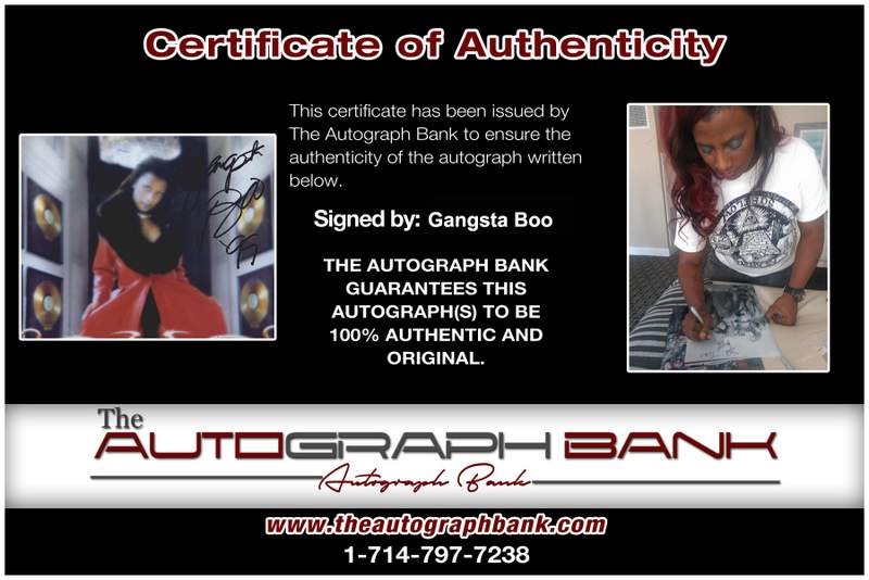 Three Six Mafia Gangsta Boo signed rap 8x10 photo W/Certificate Autographed 0424