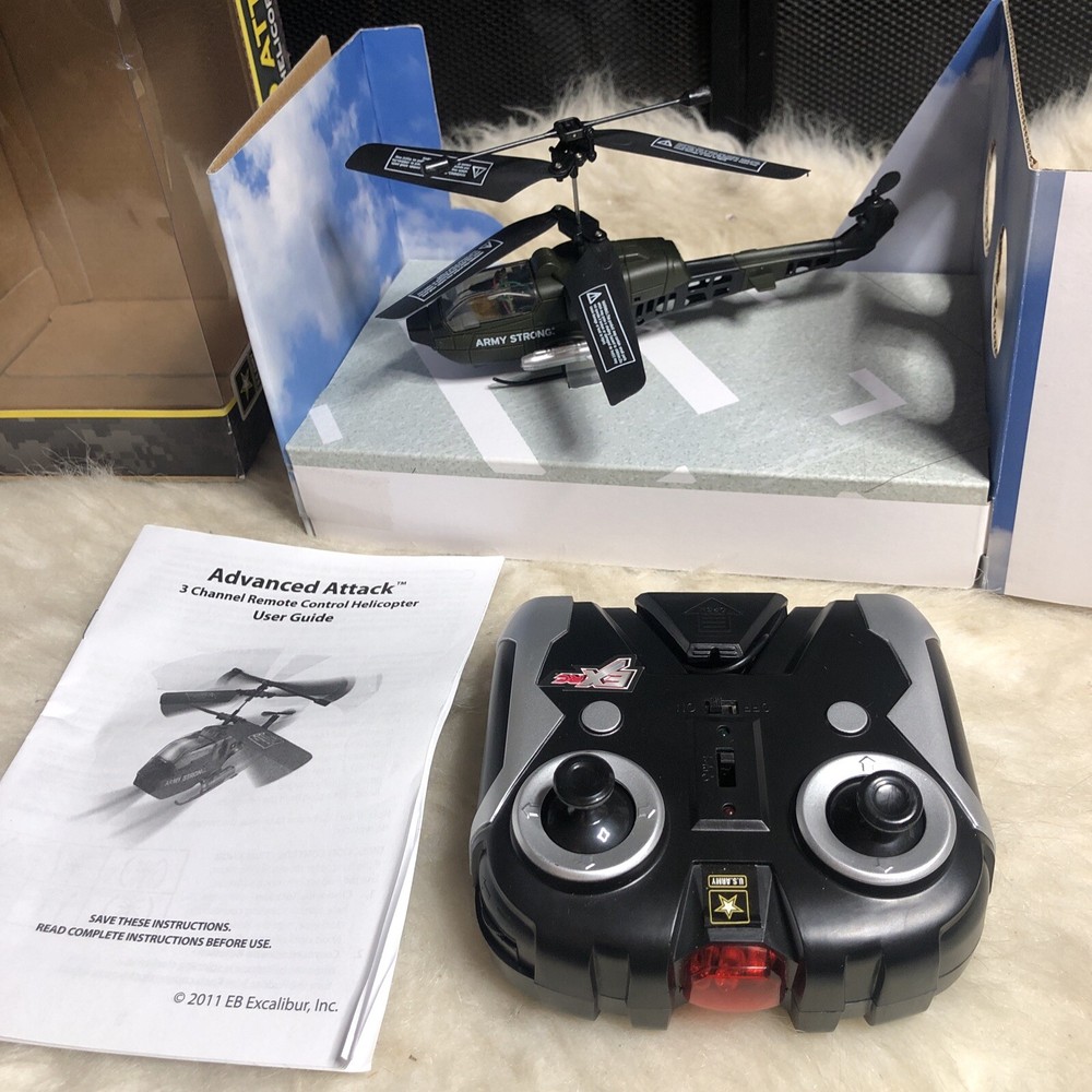 US Army Advanced Attack 3 Channel RC Helicopter Remote Control/Open Box Untested
