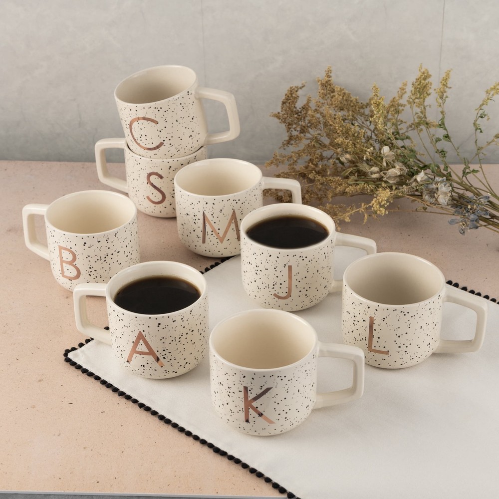 Stoneware Monogram J Mug, White Speckled
