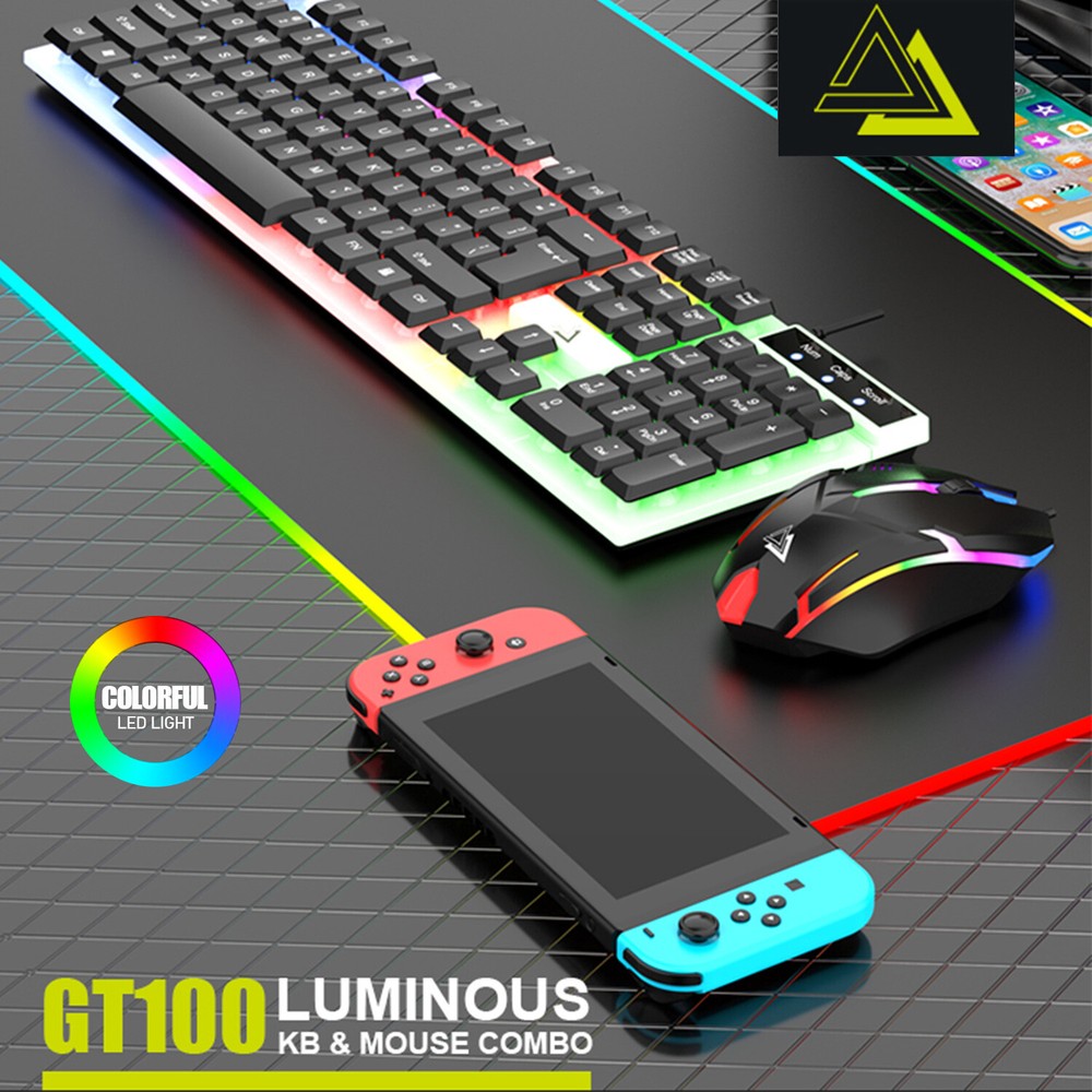 Computer Desktop Gaming Keyboard and Mouse Mechanical Feel Led Light Backlit PC