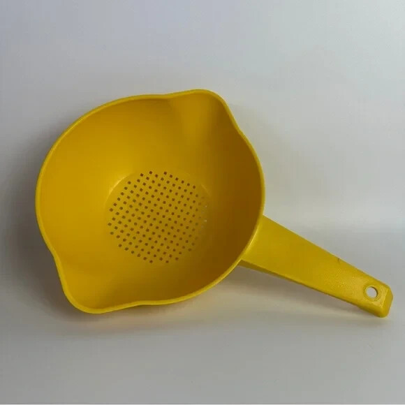 VTG Tupperware Yellow Small Handled Colander Strainer