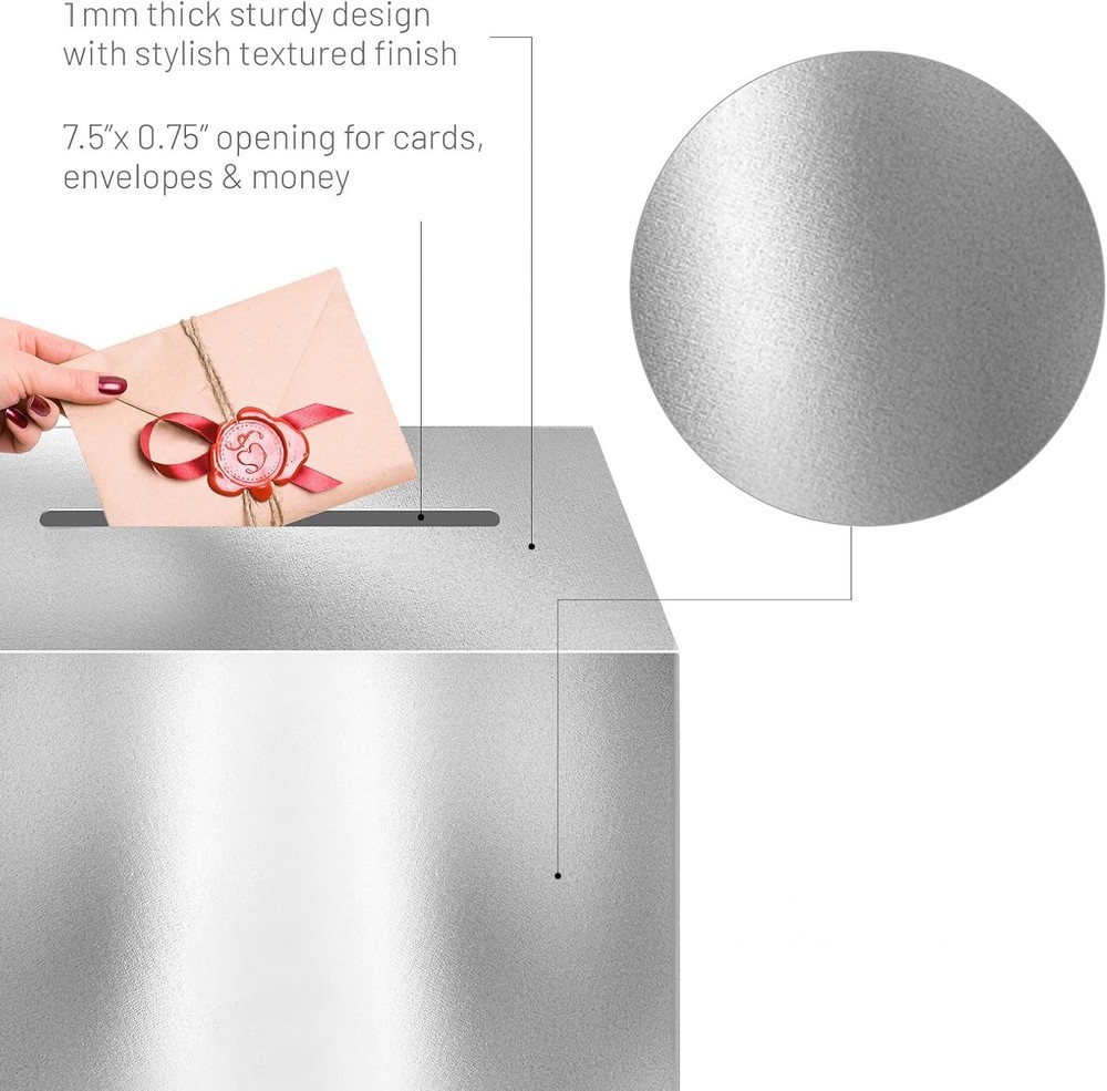 Silver Card Box – 10"x10" Foldable Gift Box with Slit