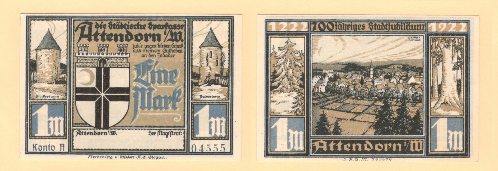 German Serienscheine Notgeld 1920 { Attendorn } # L49 / GrM 51.1c { CHOOSE ONE }