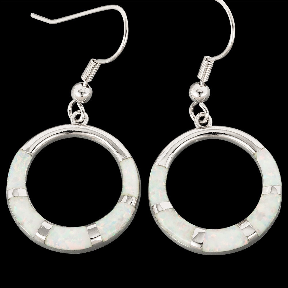 Circular Ring Shape White Fire Opal Silver Jewelry Dangle Drop Earrings