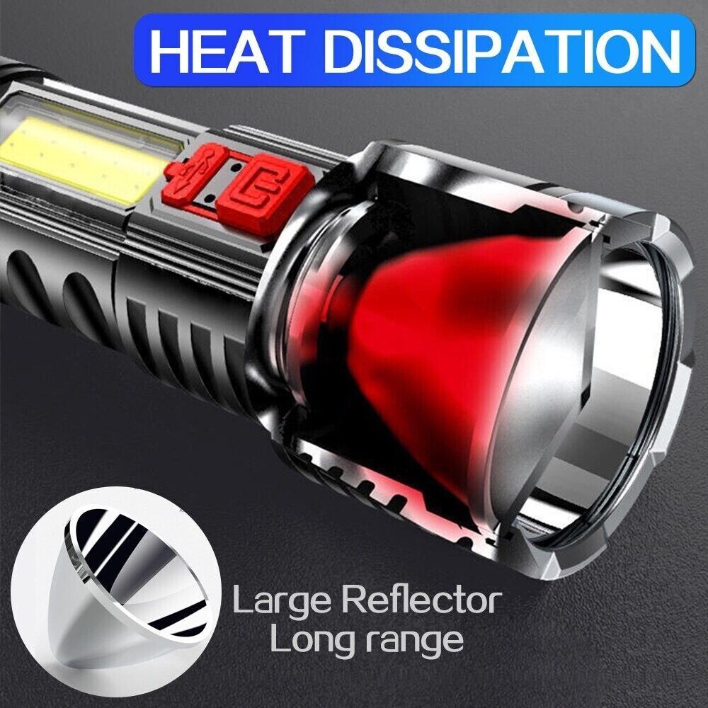 Super Bright LED Torch Tactical Flashlight Lantern USB Rechargeable & Battery