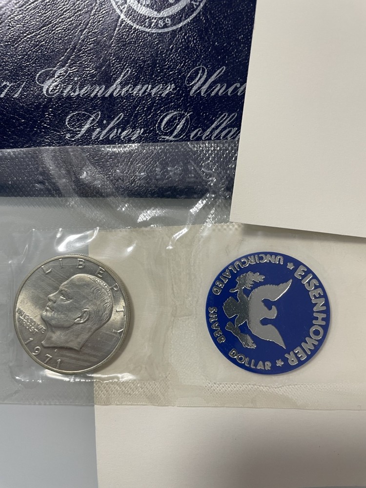 1971-S Eisenhower 40% Silver Dollar BU UNC Mint Cello Blue Envelope Soft Pack