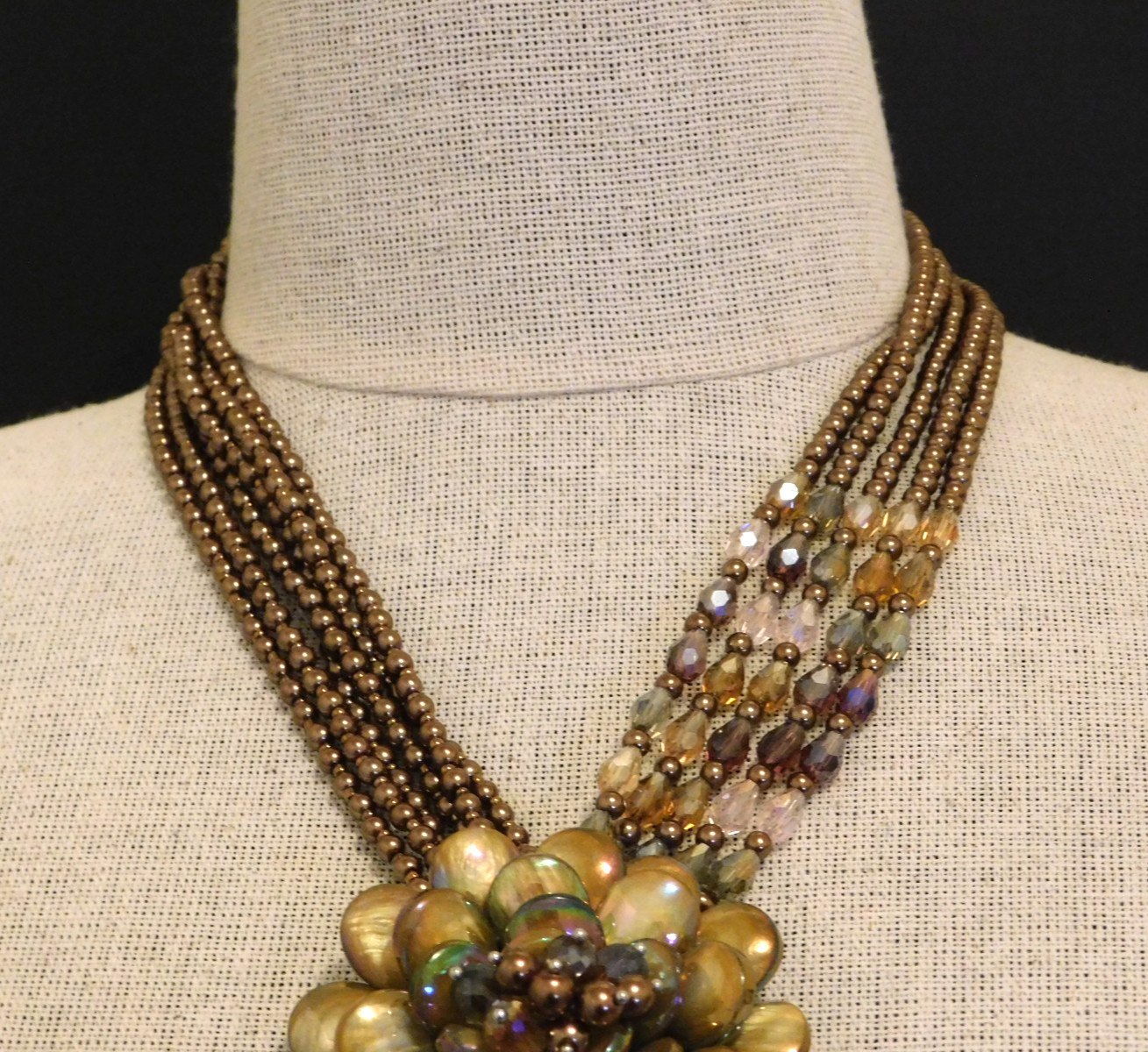 Vintage JOAN RIVERS AB Golden Bronze Starlet Floral Bead Statement Necklace
