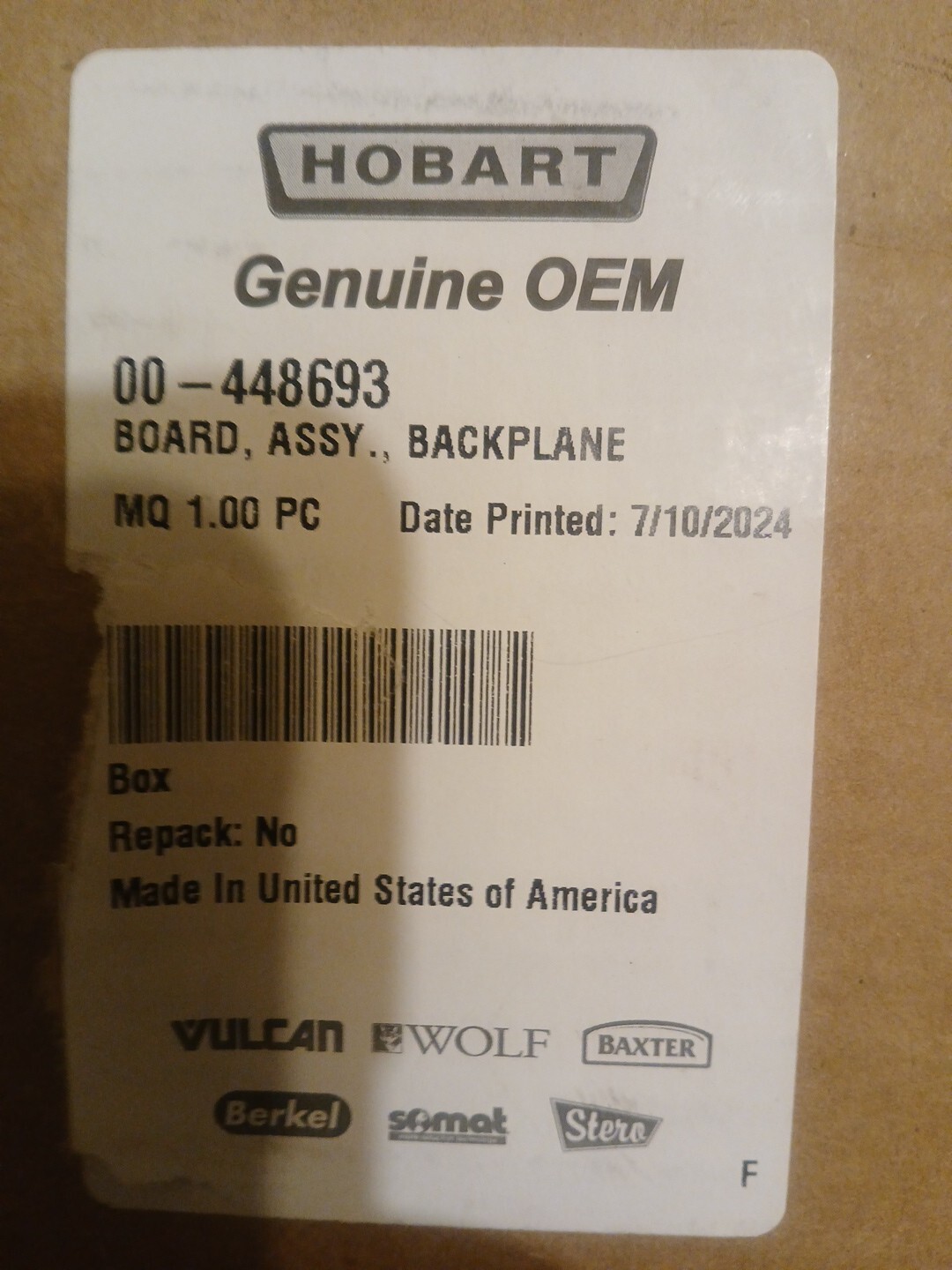 Hobart Meat Wrapper OEM  NGW1-LI1LR 00-448693, PCB BOARD, ASSY,BACKPLANE,