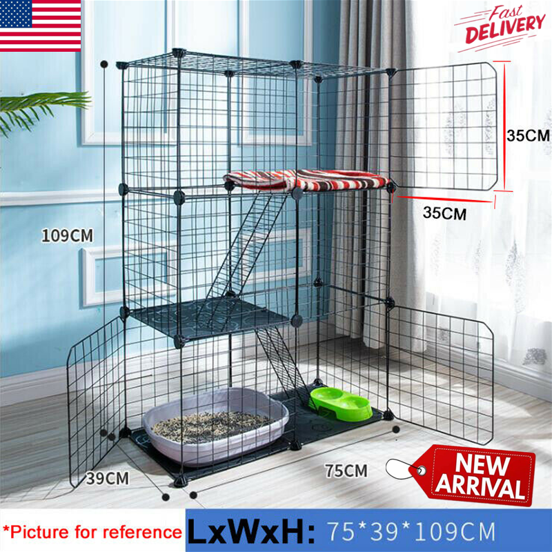 3-Tier Cat Cage Folding Matal Wire Cat Crate Kennel Pen Pet House Furniture DIY