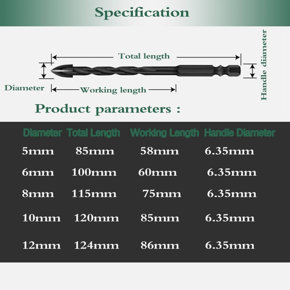 6PCS Ceramic Tile Drill Bits, JOERIC Masonry Drill Bits Set for Glass, Brick,...