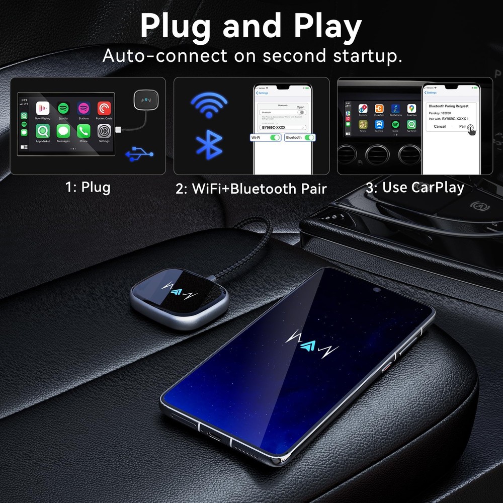 vnilrgle Wireless Android Auto Adapter, Auto-Reconnect & Low-Latency silvery