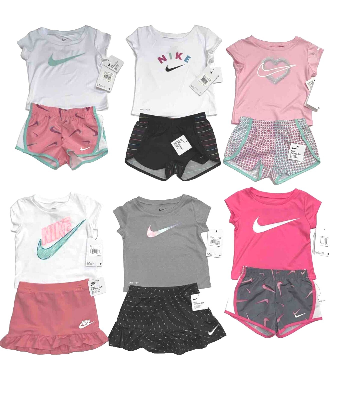 NWT NIKE or DRI FIT NIKE Baby/Toddler Girls 2-Piece Short Set Sizes 12 Months-4T