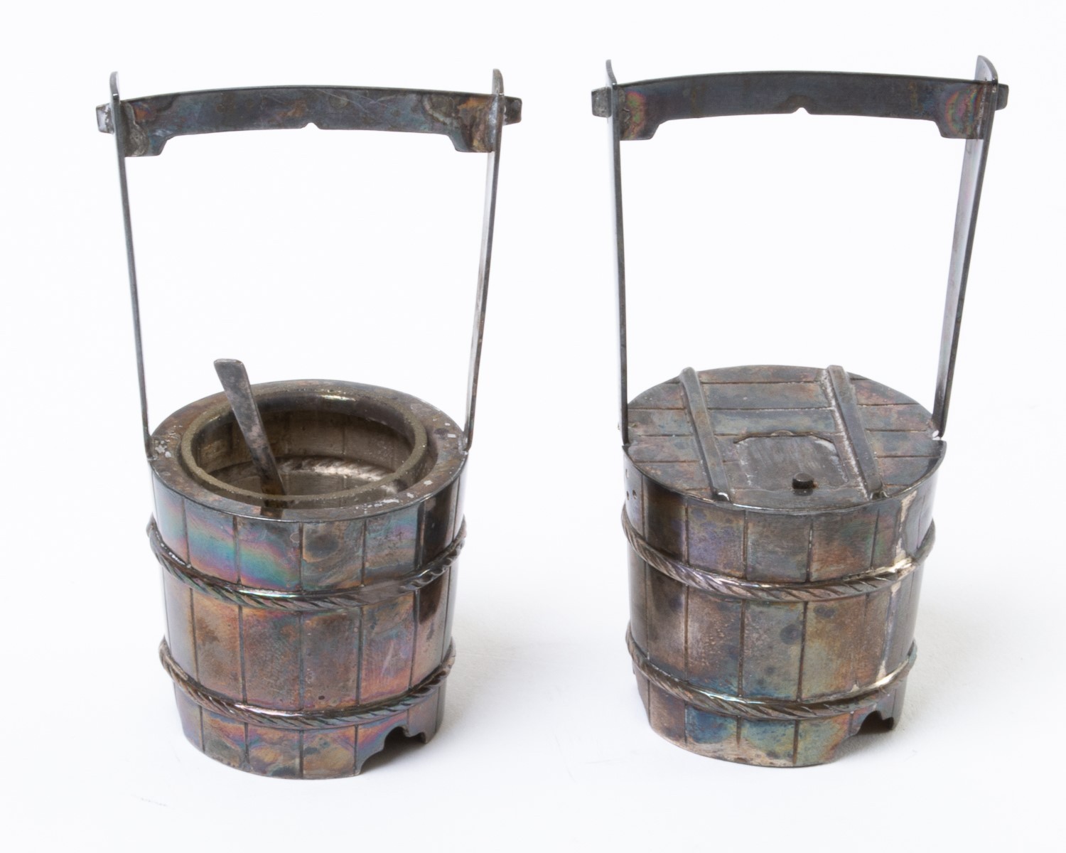 Vintage Japanese 950 Sterling Silver Salt Cellar & Pepper Shaker Set Buckets