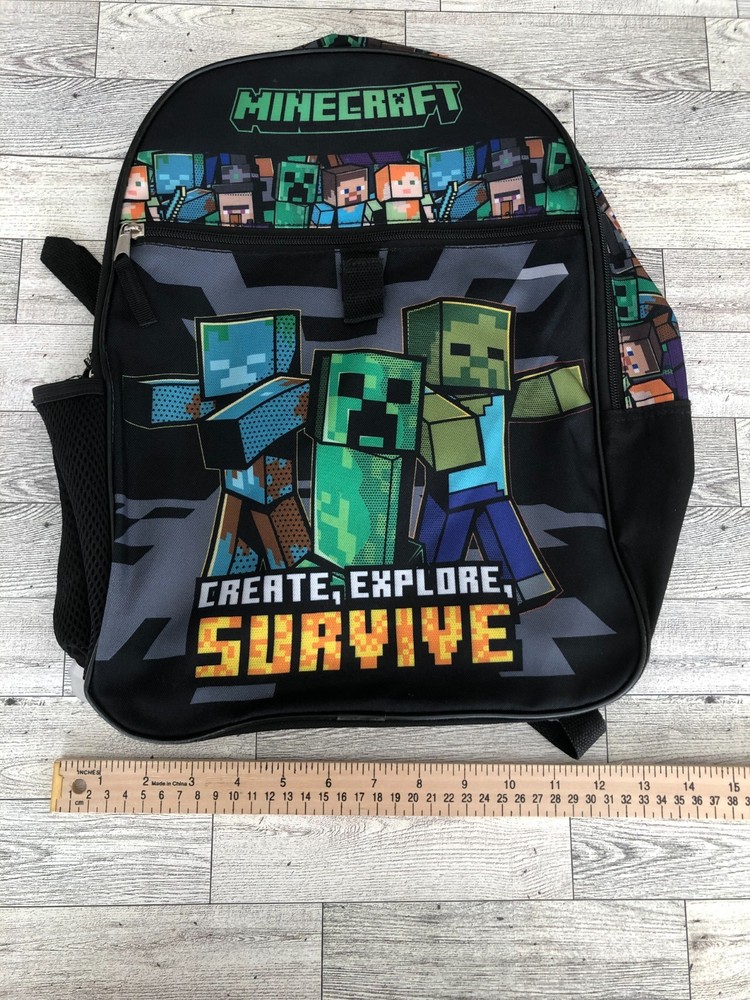 MINECRAFT Create Explore Survive Backpack Side Bottle Holder Pencil Bag