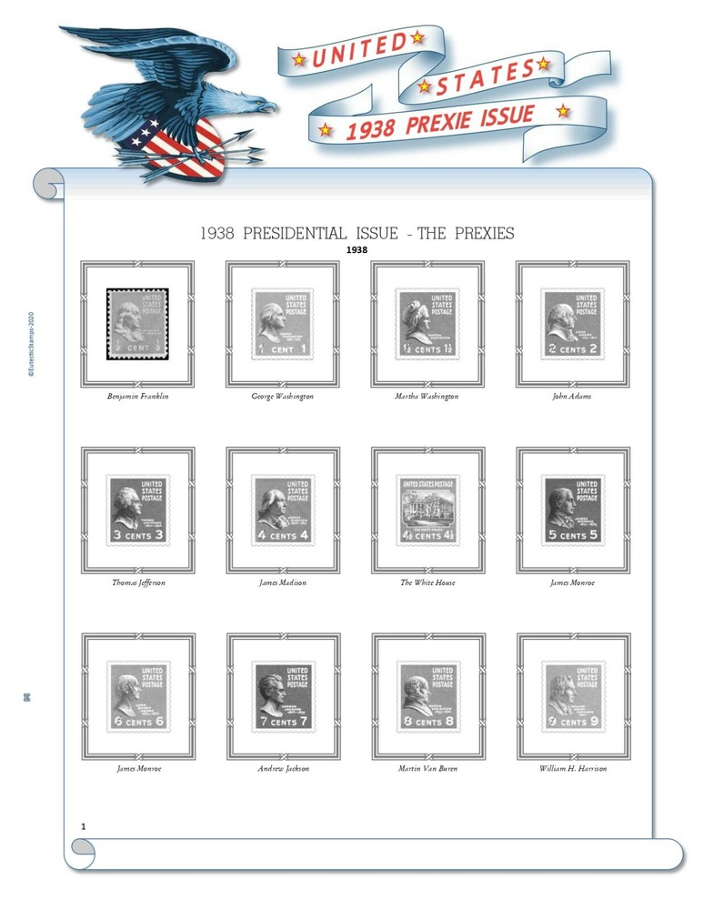 1938 U.S. Prexie Issue Supplement (White Ace Alternative)