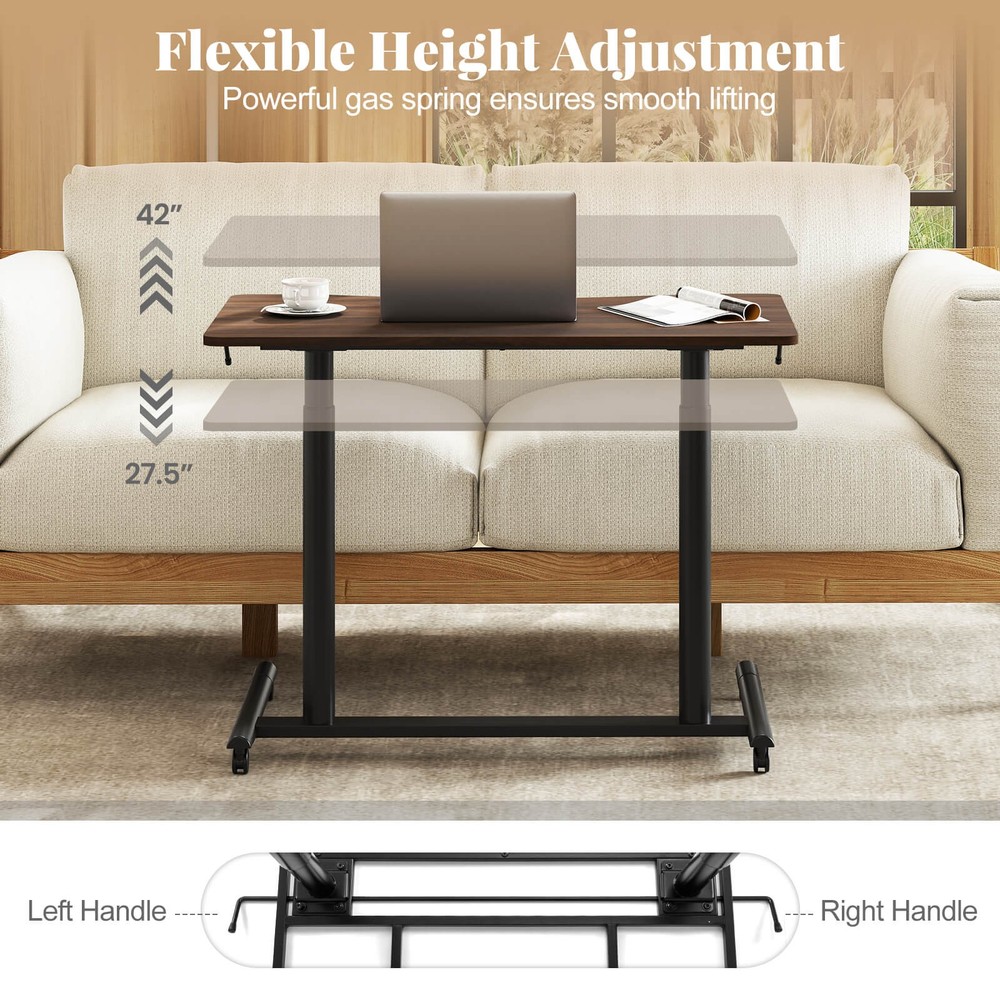 Costway Height Adjustable Computer Desk Sit Stand Rolling Notebook Table Brown