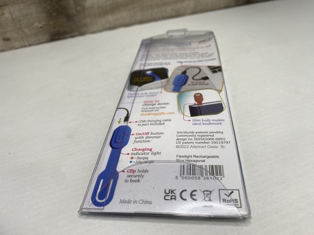 Flexilight Rechargeable Blue Hexagonal Booklight - Thinking Gifts OPEN BOX