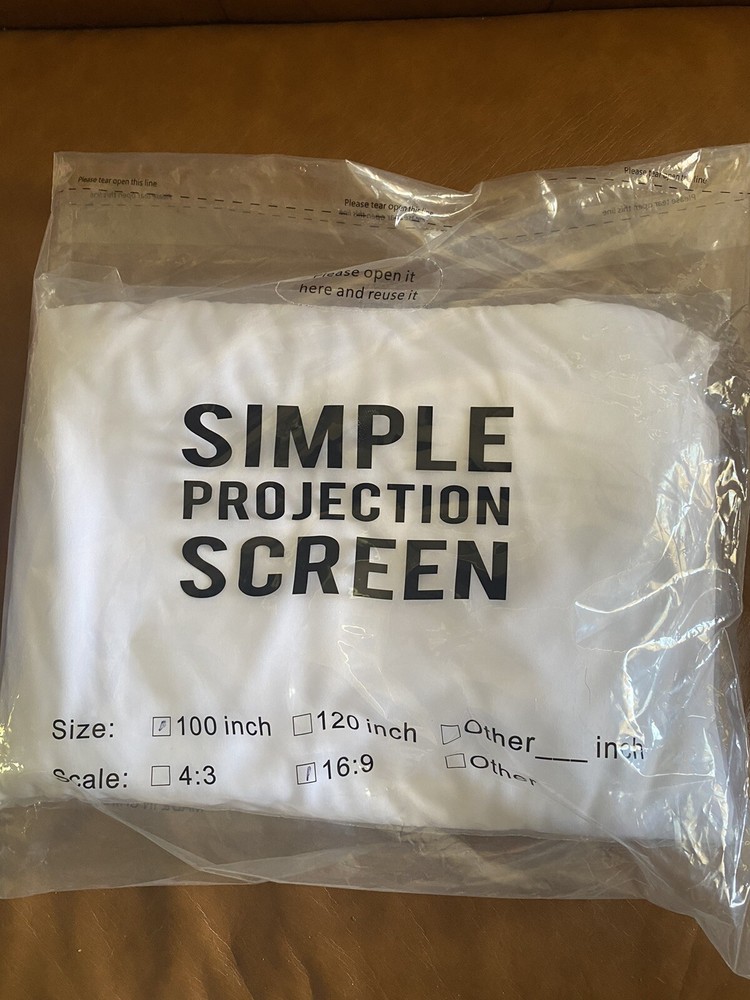 Simple Projection Screen 100 in 16:9 - includes fabric, hooks, adhesive