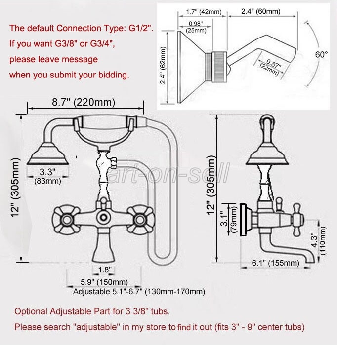 Gold Color Brass Bathroom Clawfoot Bath Tub Faucet w/ Handheld Shower ana902