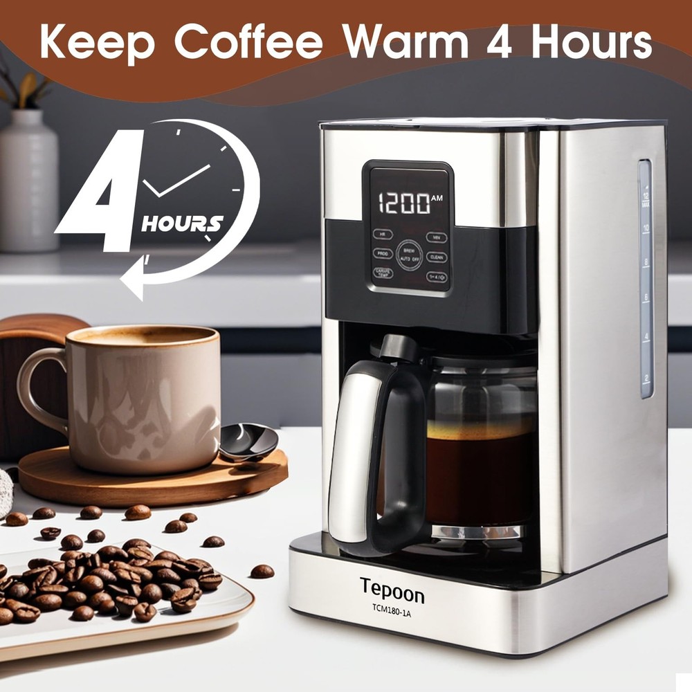 Coffee Maker, 12-Cup Glass Carafe, Programmable, Touch Screen, Keep Hot Plate